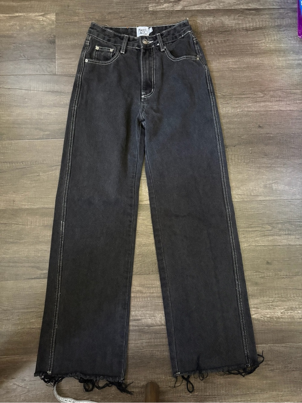 Princess Polly Holly Asymmetric Crossover Straight Leg Black Denim Jeans